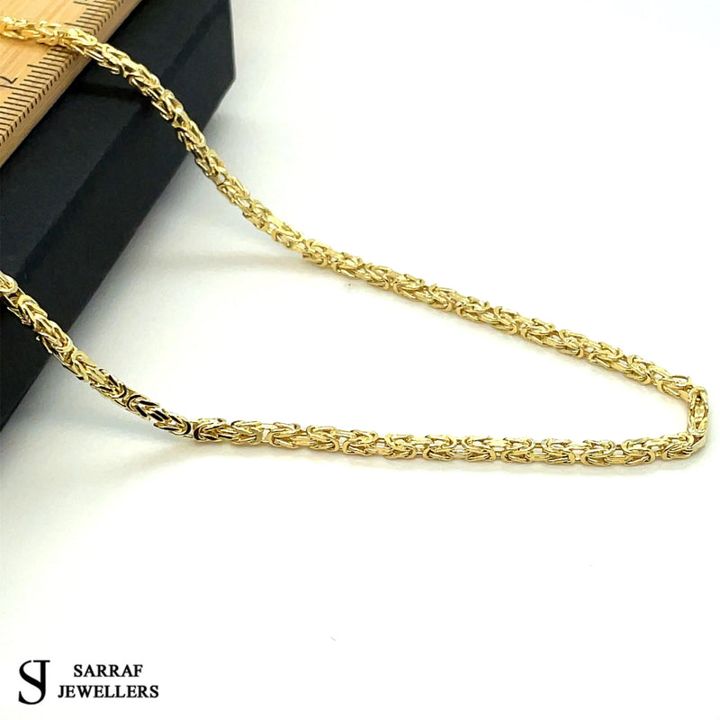 14ct Gold 2mm Byzantine Chain Bracelet Mens & Womens 18 20 22 24 26 Inch Lengths - Sarraf Jewellers