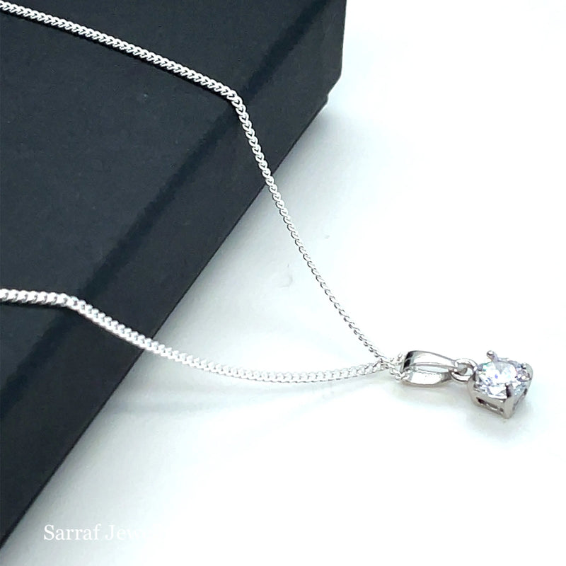 925 Sterling Silver CZ Pendant on Chain – 5mm | Shop Online Sarraf Jewellers UK