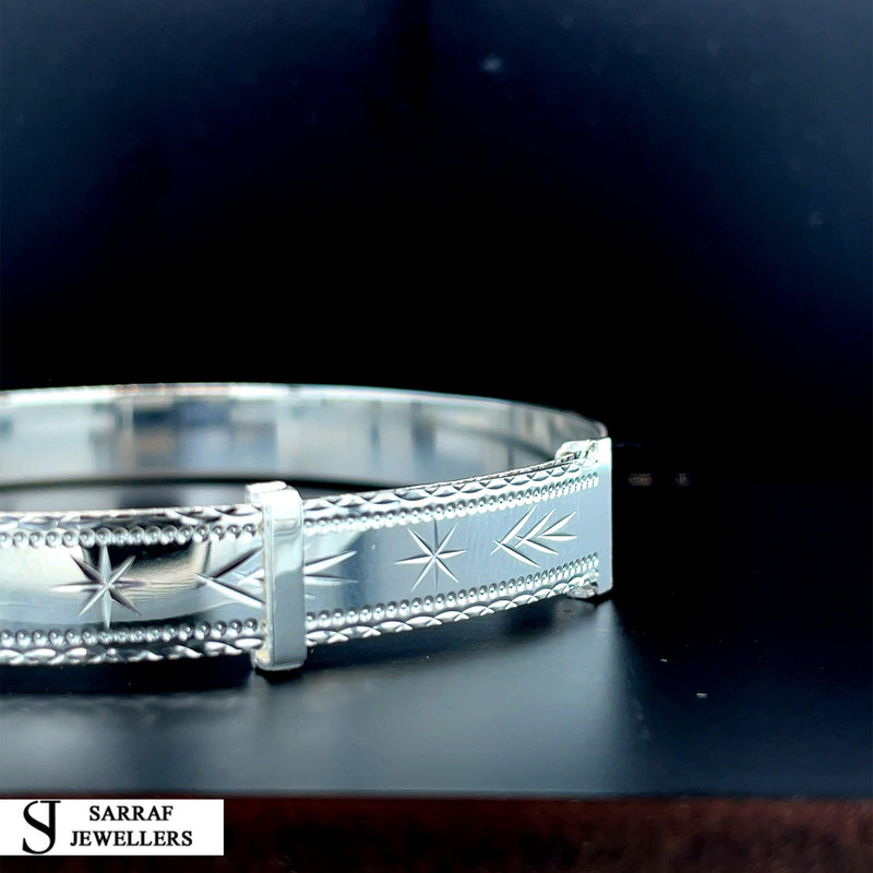 925 Silver Expandable Ladies BANGLE POLARIS North Star Pattern Diamond Cut NEW** - Sarraf Jewellers