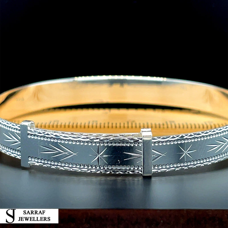 925 Silver Expandable Ladies BANGLE POLARIS North Star Pattern Diamond Cut NEW** - Sarraf Jewellers