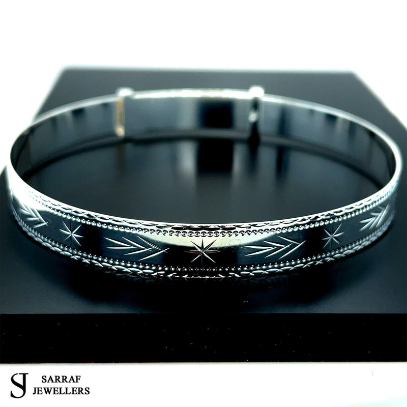 925 Silver Expandable Ladies BANGLE POLARIS North Star Pattern Diamond Cut NEW** - Sarraf Jewellers