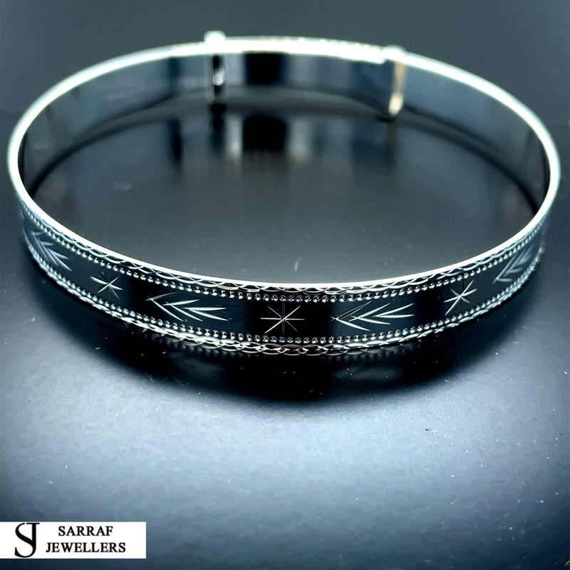 925 Silver Expandable Ladies BANGLE POLARIS North Star Pattern Diamond Cut NEW** - Sarraf Jewellers