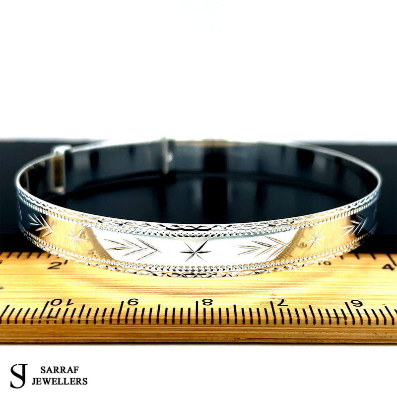 925 Silver Expandable Ladies BANGLE POLARIS North Star Pattern Diamond Cut NEW** - Sarraf Jewellers