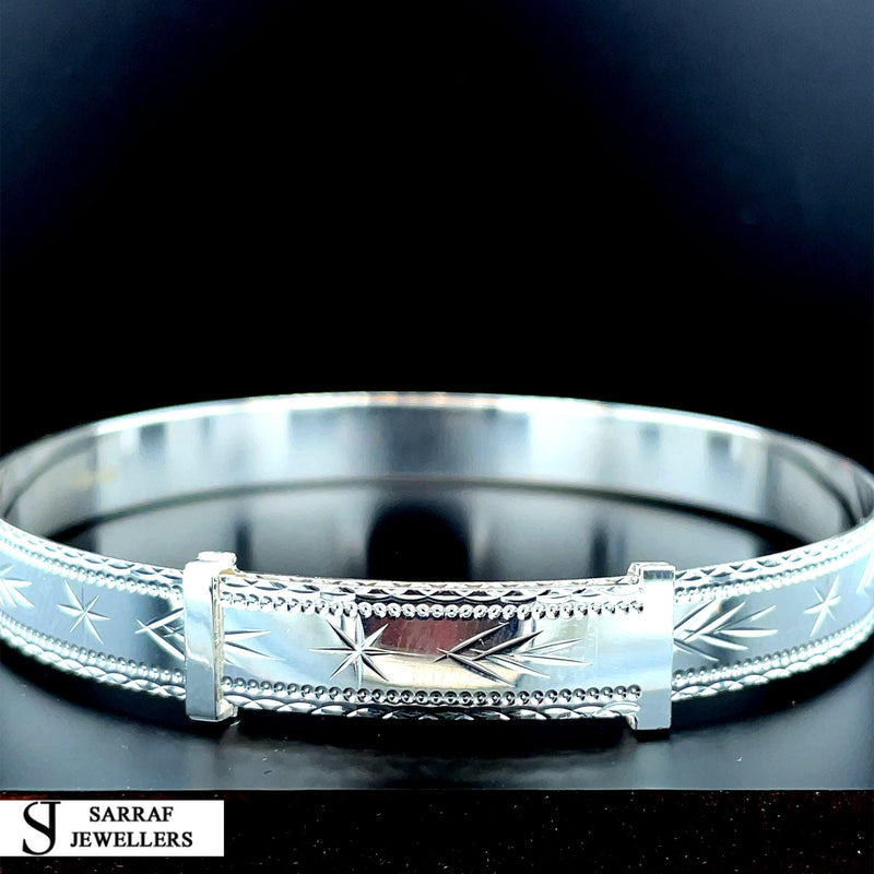 925 Silver Expandable Ladies BANGLE POLARIS North Star Pattern Diamond Cut NEW** - Sarraf Jewellers