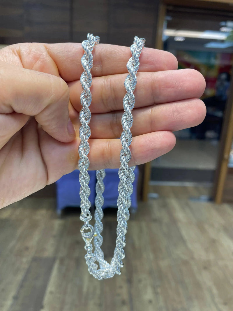 Silver Rope Link Necklace Plain Design Chain UK Hallmarked | Shop Online Sarraf Jewellers UK