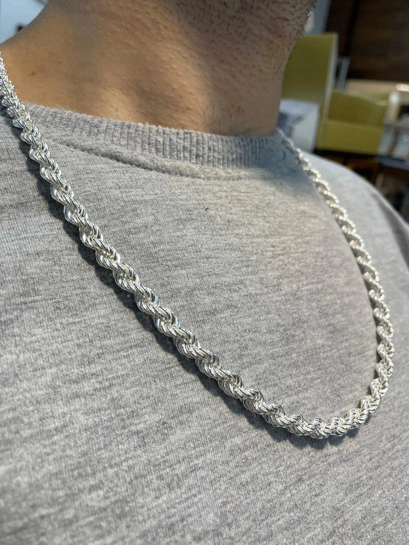 Silver Rope Link Necklace Plain Design Chain UK Hallmarked | Shop Online Sarraf Jewellers UK