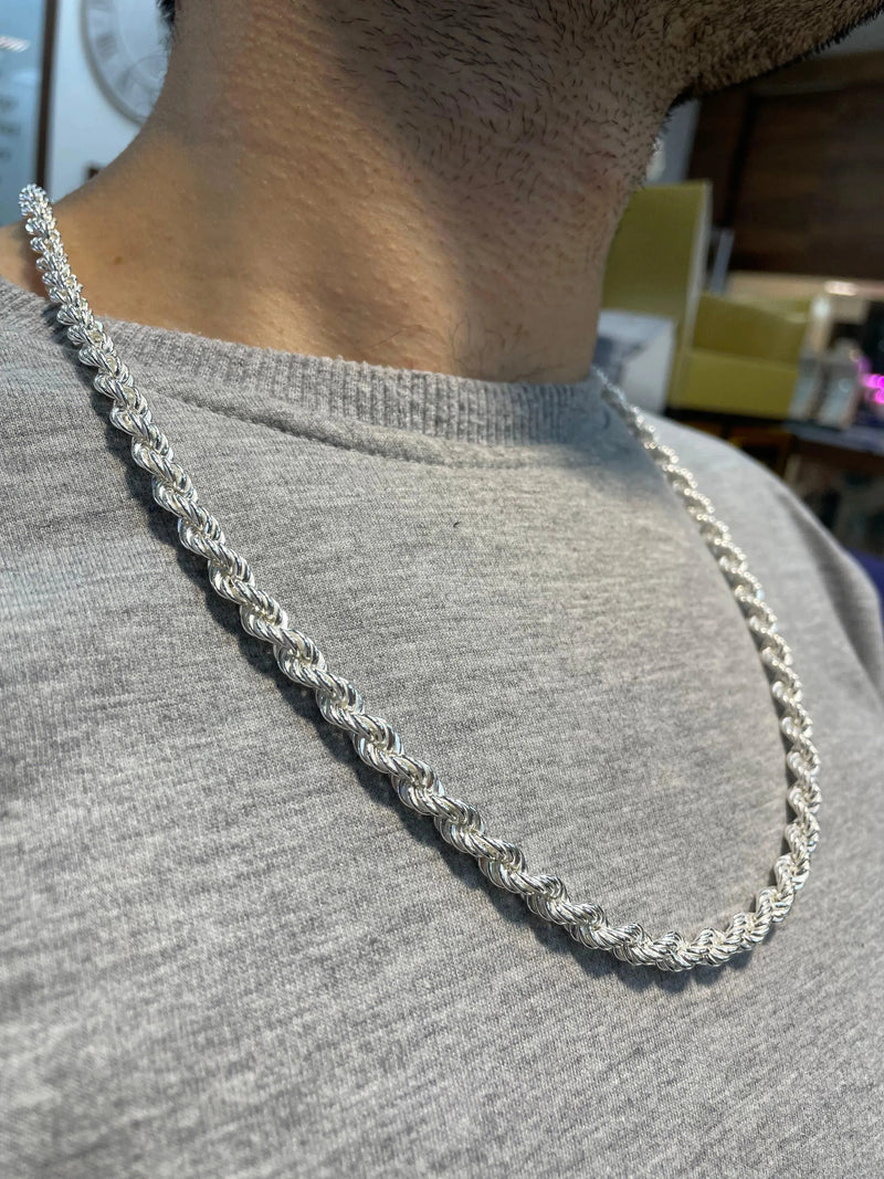 Silver Rope Link Necklace Plain Design Chain UK Hallmarked | Shop Online Sarraf Jewellers UK