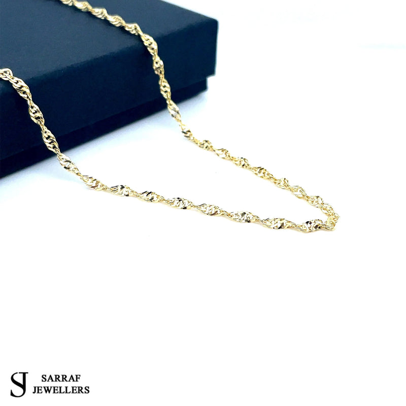 9ct Yellow & White Gold Singapore Chain | Shop Online Sarraf Jewellers UK - Sarraf Jewellers