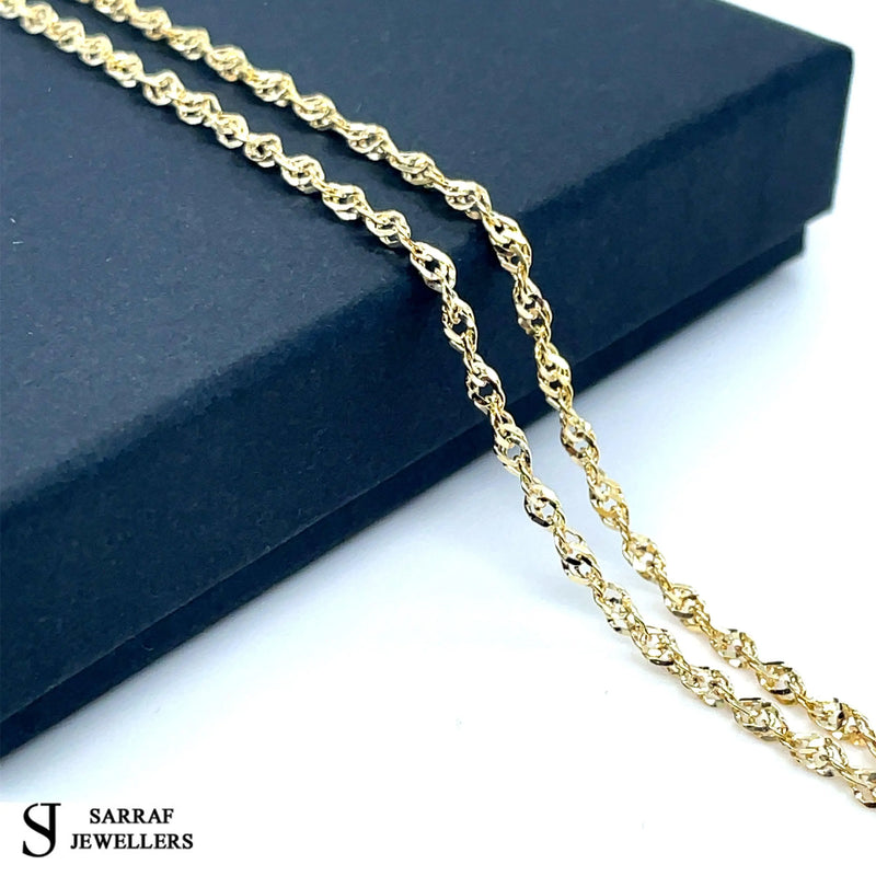 9ct Yellow & White Gold Singapore Chain | Shop Online Sarraf Jewellers UK - Sarraf Jewellers