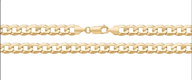 9ct Yellow Gold Bevelled Flat Curb Chain Necklace | Sarraf Jewellers UK - Sarraf Jewellers