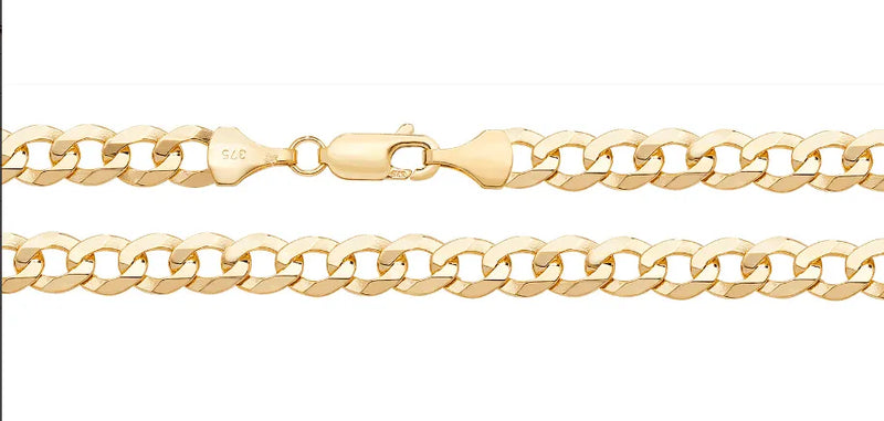 9ct Yellow Gold Bevelled Flat Curb Chain | Shop Online Sarraf Jewellers UK - Sarraf Jewellers