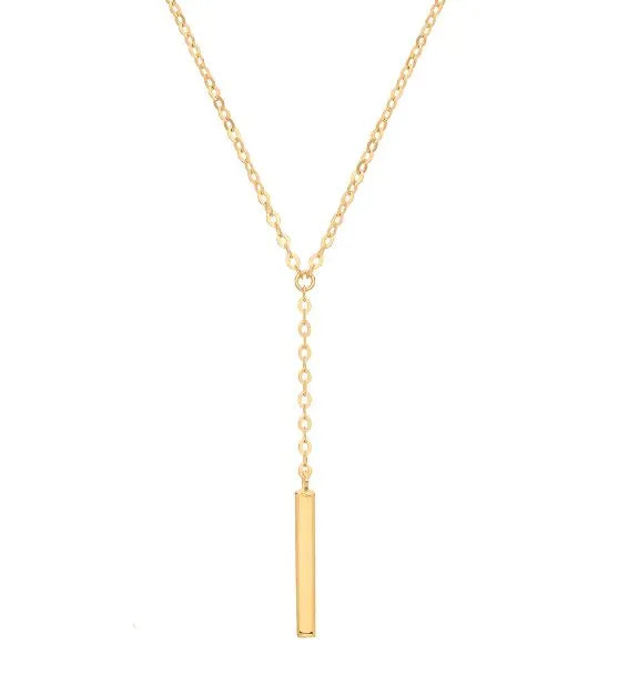 9ct Yellow Gold CZ Drop Bar Necklet, Gold Chain Necklace Bar Y Shaped for Ladies - Sarraf Jewellers