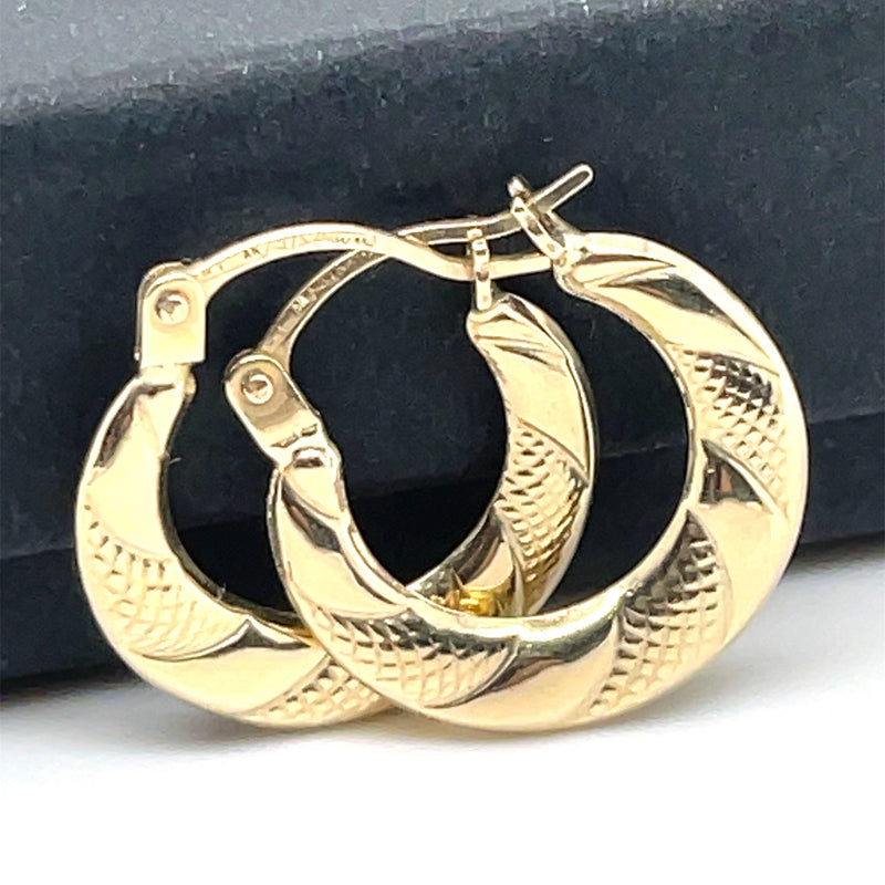 9ct Yellow Gold Earrings, Victorian Creole Hoop, Gold Creole Earrings 8mm - Sarraf Jewellers