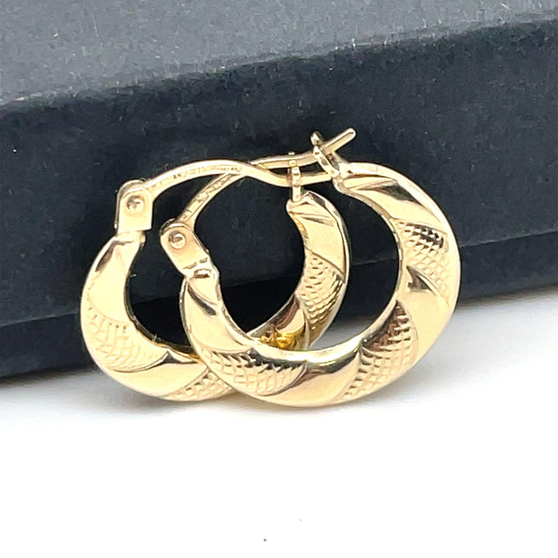 9ct Yellow Gold Earrings, Victorian Creole Hoop, Gold Creole Earrings 8mm - Sarraf Jewellers