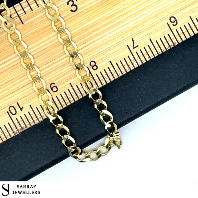 9ct Yellow Gold Flat Curb Chain - 3mm | Shop Online Sarraf Jewellers UK - Sarraf Jewellers