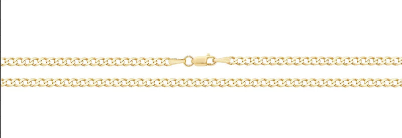 9ct Yellow Gold Flat Curb Chain - 3mm | Shop Online Sarraf Jewellers UK - Sarraf Jewellers