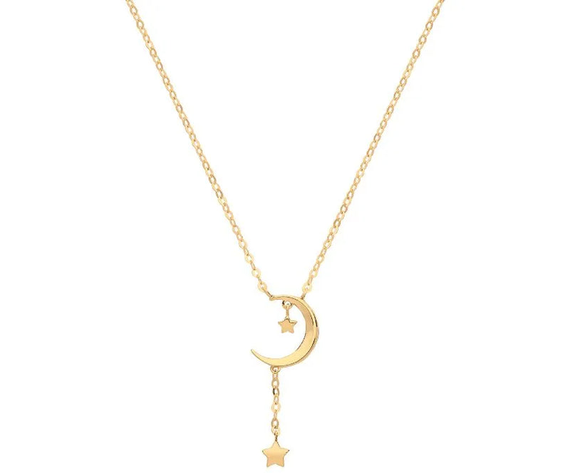 9ct Yellow Gold Moon with Drop Star Necklet, Y Necklace, Gold Chain Necklace for Ladies - Sarraf Jewellers