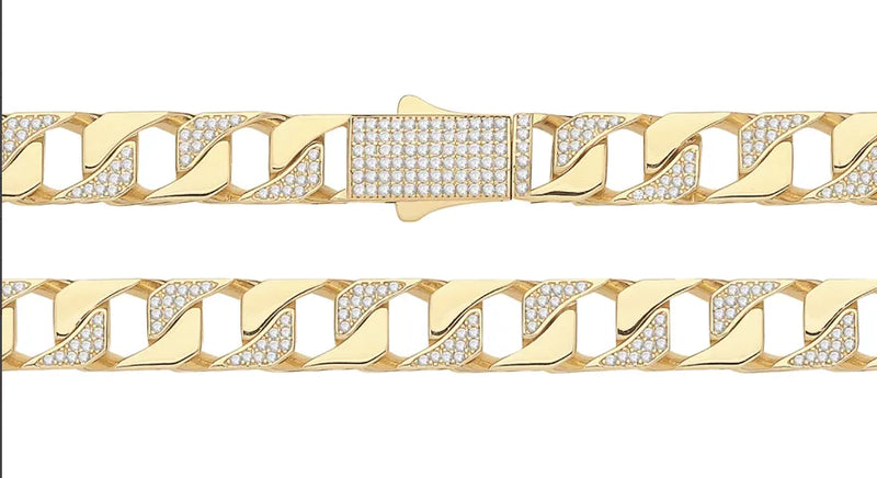 9ct Yellow Gold Open Square Cuban Chain Lab-Created CZ | Sarraf Jewellers - Sarraf Jewellers