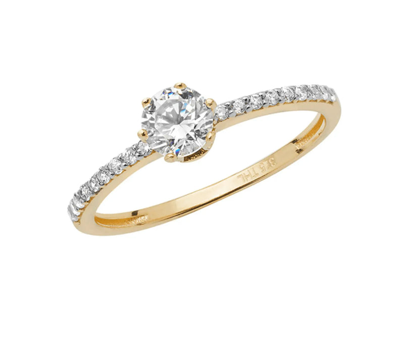 9ct Yellow Gold Ring, Ladies Gold Ring, Solitaire Engagment Ring, Wedding Band, Single Stone - Sarraf Jewellers