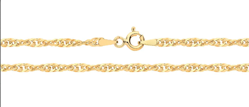 9ct Yellow Gold Singapore Chain 2mm | Shop Online Sarraf Jewellers UK - Sarraf Jewellers