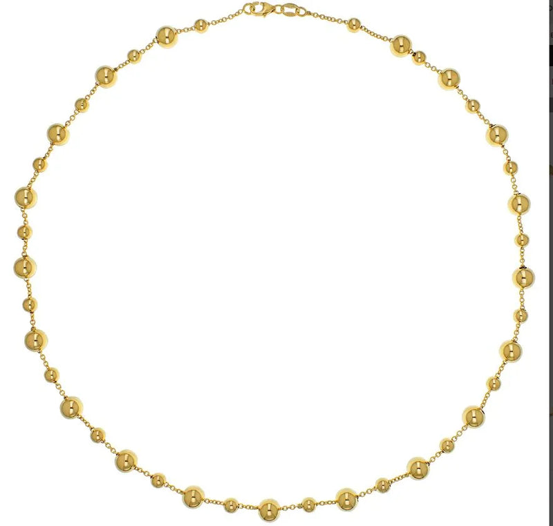 9ct Yellow Gold Unisex Spaced Out Beaded Necklet 17 Inches 4.8GR 375 Brand New - Sarraf Jewellers