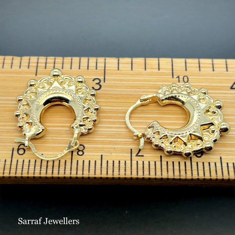 9ct Yellow Gold Victorian Creole, Gold Hoop Spiked Creole Earrings 15mm - Sarraf Jewellers