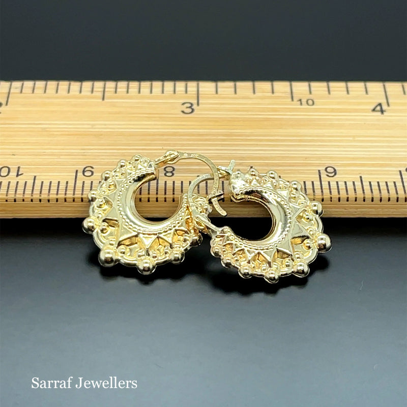 9ct Yellow Gold Victorian Creole, Gold Hoop Spiked Creole Earrings 15mm - Sarraf Jewellers