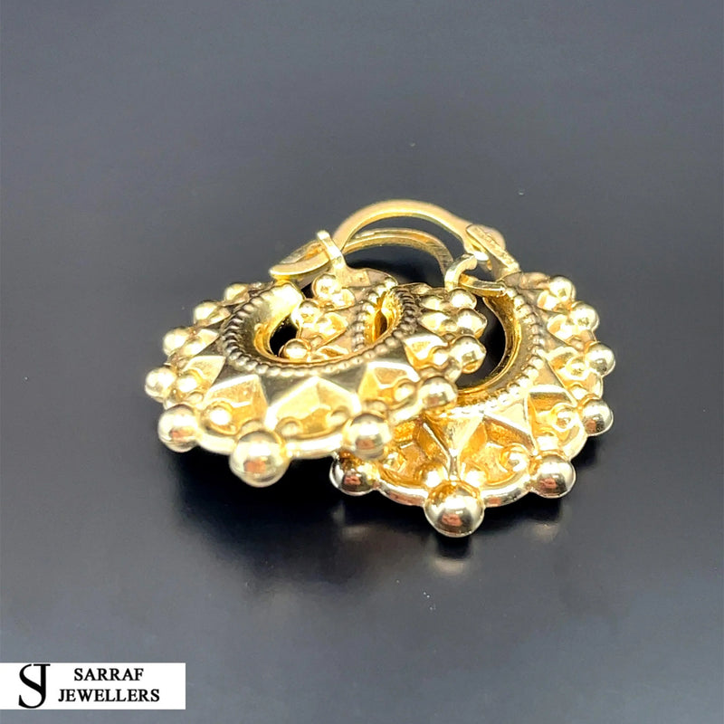 9ct Yellow Gold Victorian Creole, Gold Hoop Spiked Creole Earrings 15mm - Sarraf Jewellers