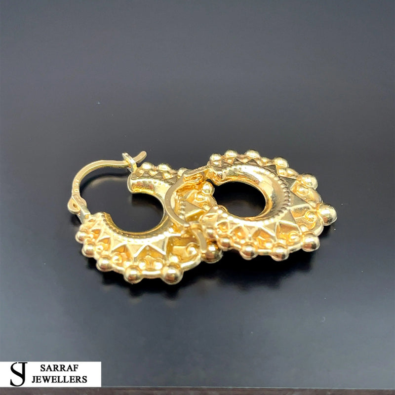 9ct Yellow Gold Victorian Creole, Gold Hoop Spiked Creole Earrings 15mm - Sarraf Jewellers