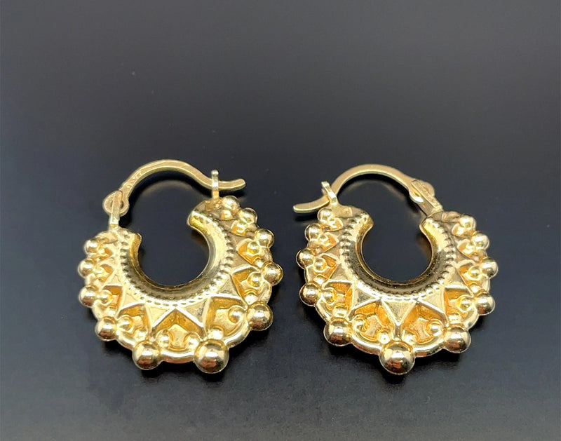 9ct Yellow Gold Victorian Creole, Gold Hoop Spiked Creole Earrings 15mm - Sarraf Jewellers