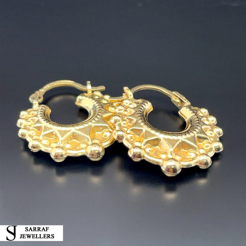 9ct Yellow Gold Victorian Creole, Gold Hoop Spiked Creole Earrings 15mm - Sarraf Jewellers