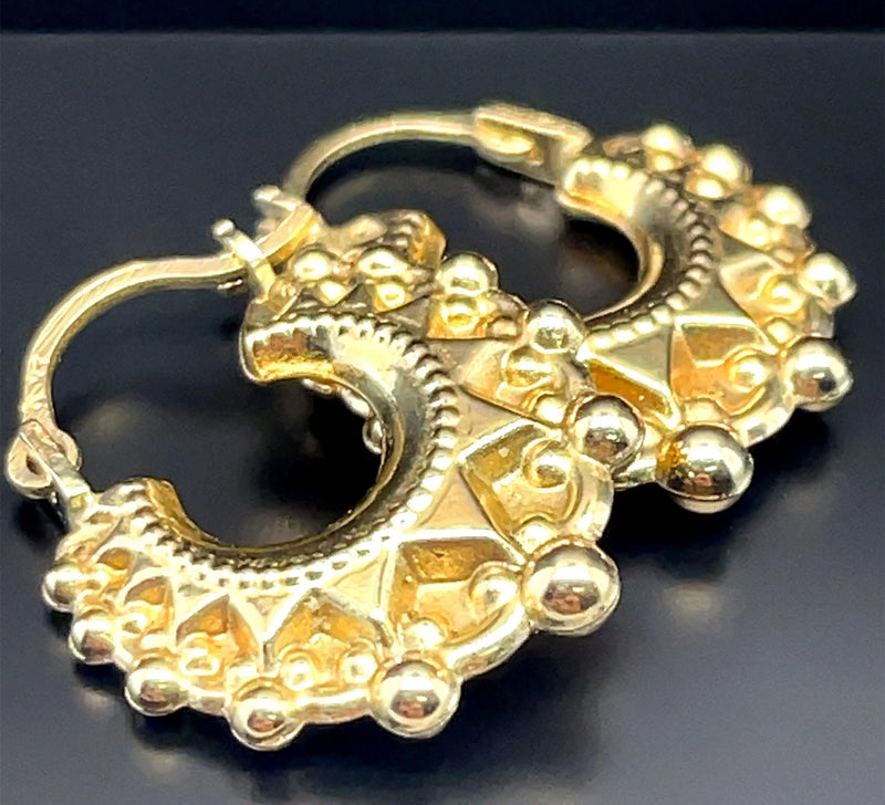 9ct Yellow Gold Victorian Creole, Gold Hoop Spiked Creole Earrings 15mm - Sarraf Jewellers