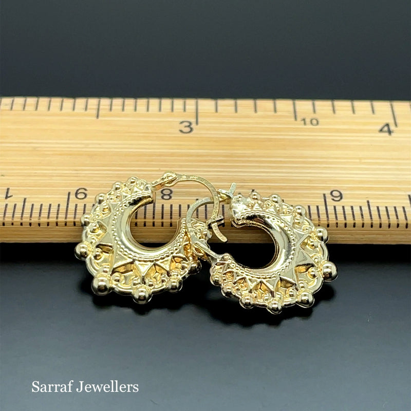 9ct Yellow Gold Victorian Creole, Gold Hoop Spiked Creole Earrings 15mm - Sarraf Jewellers