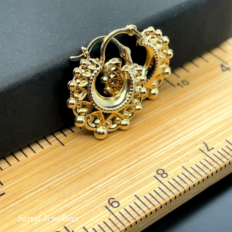 9ct Yellow Gold Victorian Creole, Gold Hoop Spiked Creole Earrings 15mm - Sarraf Jewellers