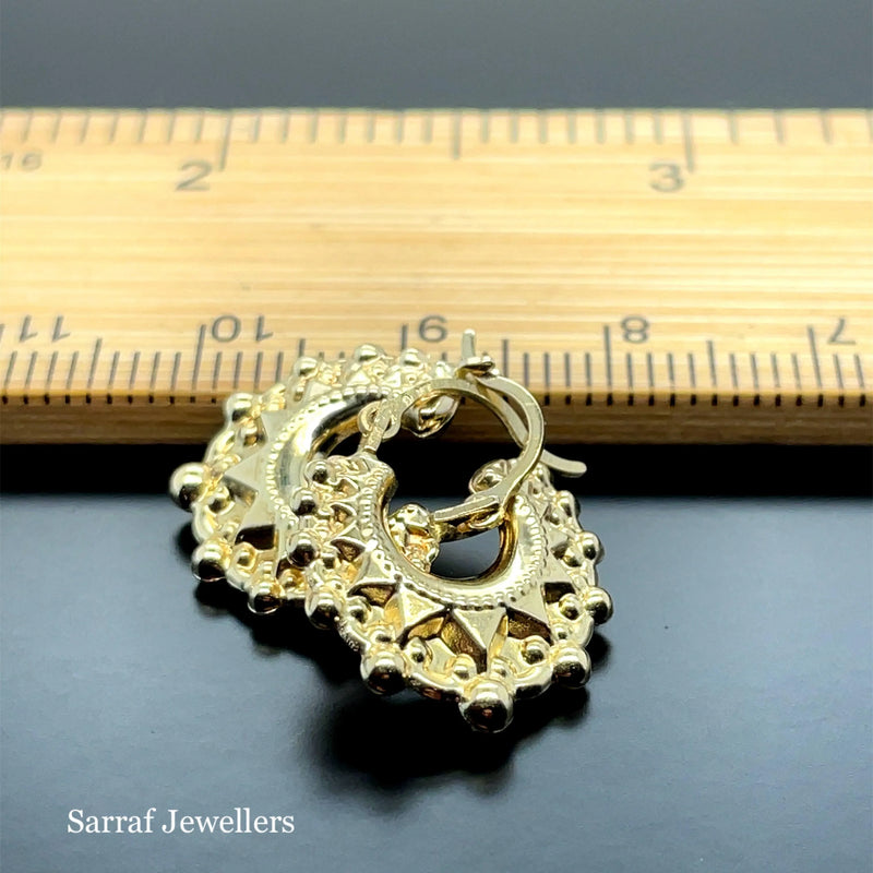 9ct Yellow Gold Victorian Creole, Gold Hoop Spiked Creole Earrings 15mm - Sarraf Jewellers