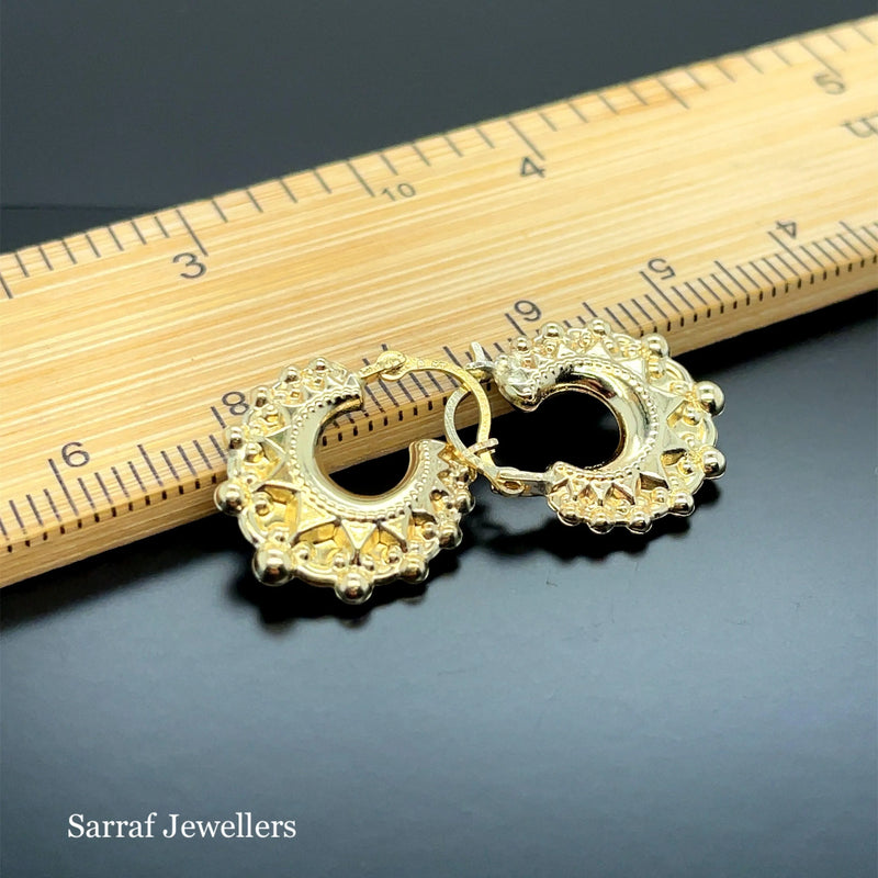 9ct Yellow Gold Victorian Creole, Gold Hoop Spiked Creole Earrings 15mm - Sarraf Jewellers