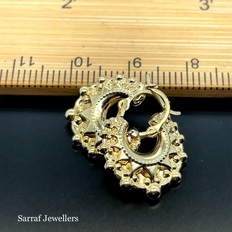 9ct Yellow Gold Victorian Creole, Gold Hoop Spiked Creole Earrings 15mm - Sarraf Jewellers