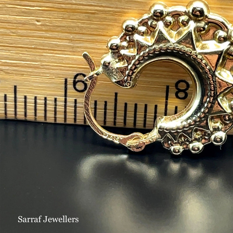 9ct Yellow Gold Victorian Creole, Gold Hoop Spiked Creole Earrings 15mm - Sarraf Jewellers