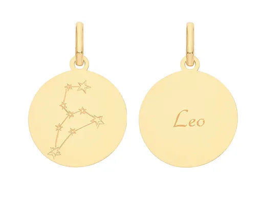 9ct Yellow Gold ZODIAC SIGNS Symbol & Word Charms Round Plain Pendants UK Hallmarked | Shop Online Sarraf Jewellers UK - Sarraf Jewellers