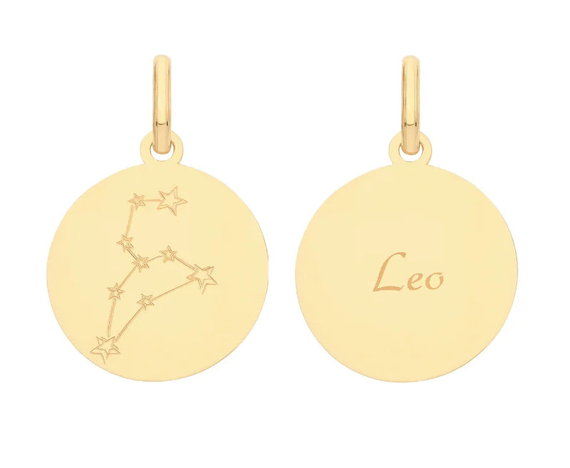 9ct Yellow Gold ZODIAC SIGNS Symbol & Word Charms Round Plain Pendants UK Hallmarked | Shop Online Sarraf Jewellers UK - Sarraf Jewellers