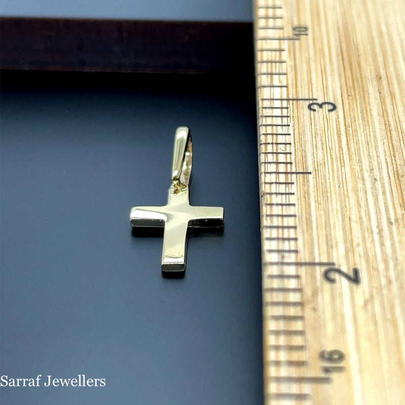 9ct Yellow Gold Tiny Small Sized Cross Pendant, Cross Charm Shiny, Plain Gold Cross, Cross for Woman, Cross For Man, 14x9mm