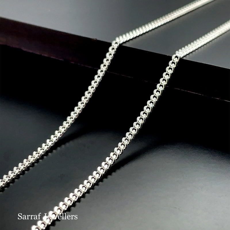 Silver Curb Chain Fine Plain Design Necklace | Shop Online Sarraf Jewellers UK