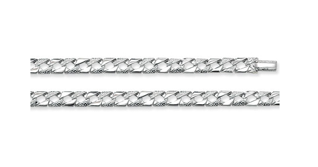 Silver Mens Cast Curb Link Bracelet Patterned Design | Shop Online Sarraf Jewellers UK