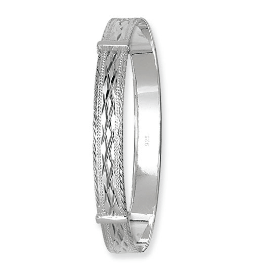 Silver Ladies Round Expandable Diamond Cut Design Bangle | Shop Online Sarraf Jewellers UK - Sarraf Jewellers