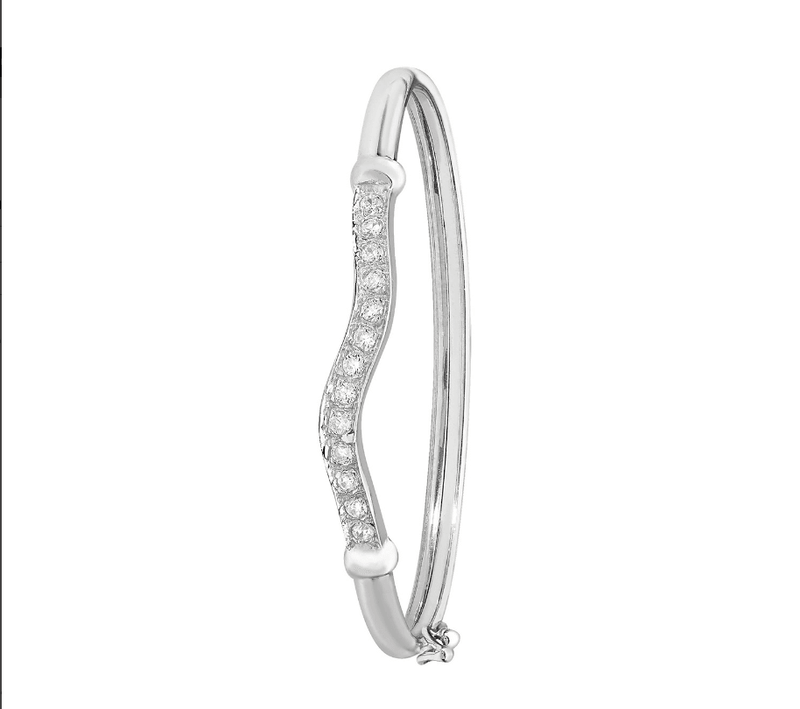 Silver Baby Oval Hinged Bangle CZ Diamond Simulated | Shop Online Sarraf Jewellers UK - Sarraf Jewellers