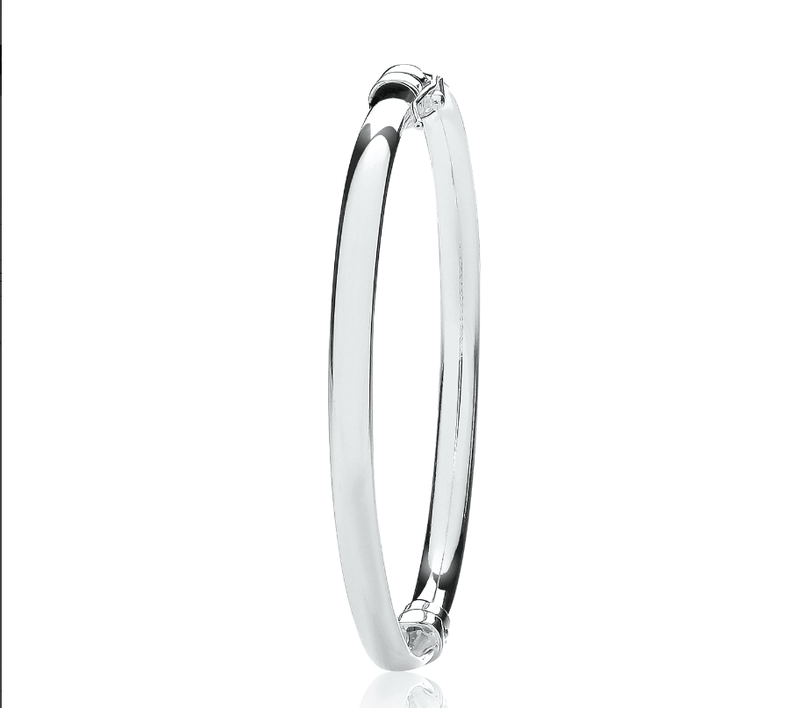 Silver Ladies Plain Hinged Bangle Oval Design | Shop Online Sarraf Jewellers UK - Sarraf Jewellers