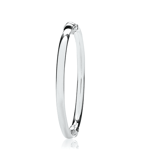 Silver Ladies Plain Hinged Bangle Oval Design | Shop Online Sarraf Jewellers UK - Sarraf Jewellers