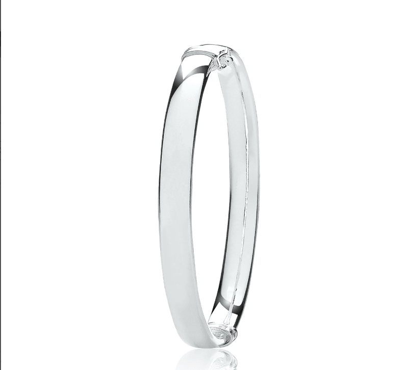 Silver Ladies Plain Oval Design Hinged Bangle | Shop Online Sarraf Jewellers UK - Sarraf Jewellers