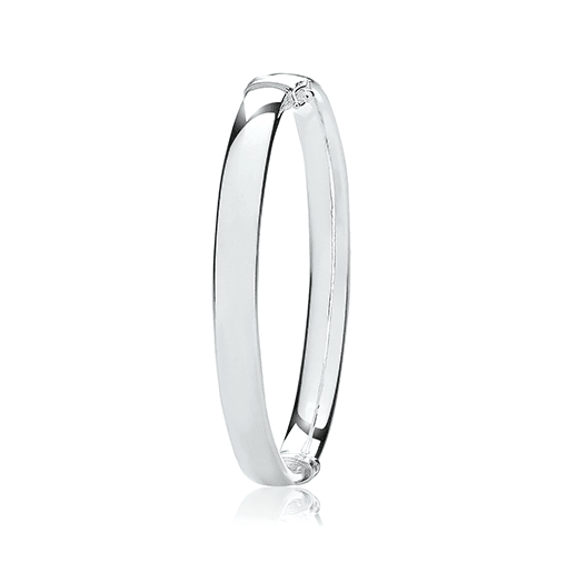 Silver Ladies Plain Oval Design Hinged Bangle | Shop Online Sarraf Jewellers UK - Sarraf Jewellers