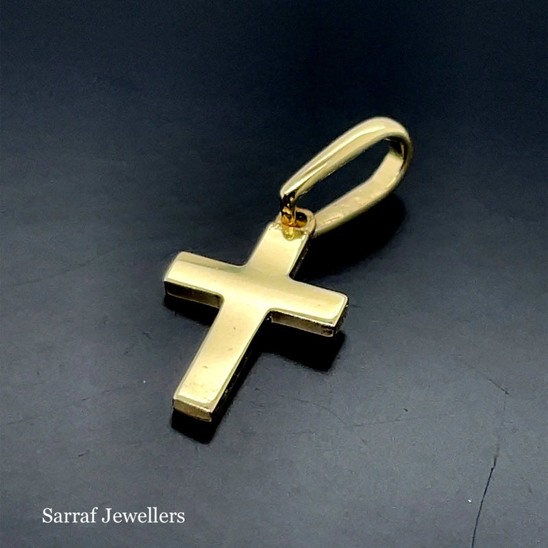 9ct Yellow Gold Tiny Small Sized Cross Pendant, Cross Charm Shiny, Plain Gold Cross, Cross for Woman, Cross For Man, 14x9mm